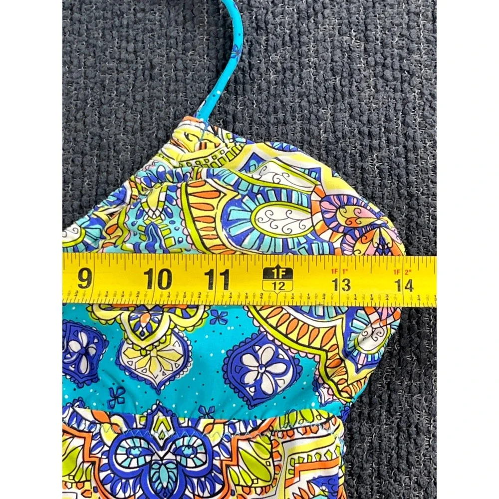 Trina Turk Womens Turquoise Yellow Paisley Tankini Swimsuit Set Size 8